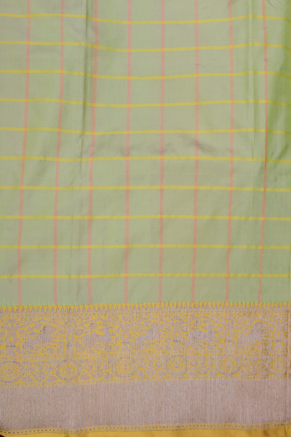 Banarasi Silk Saree In Pastel Green With Checks Design