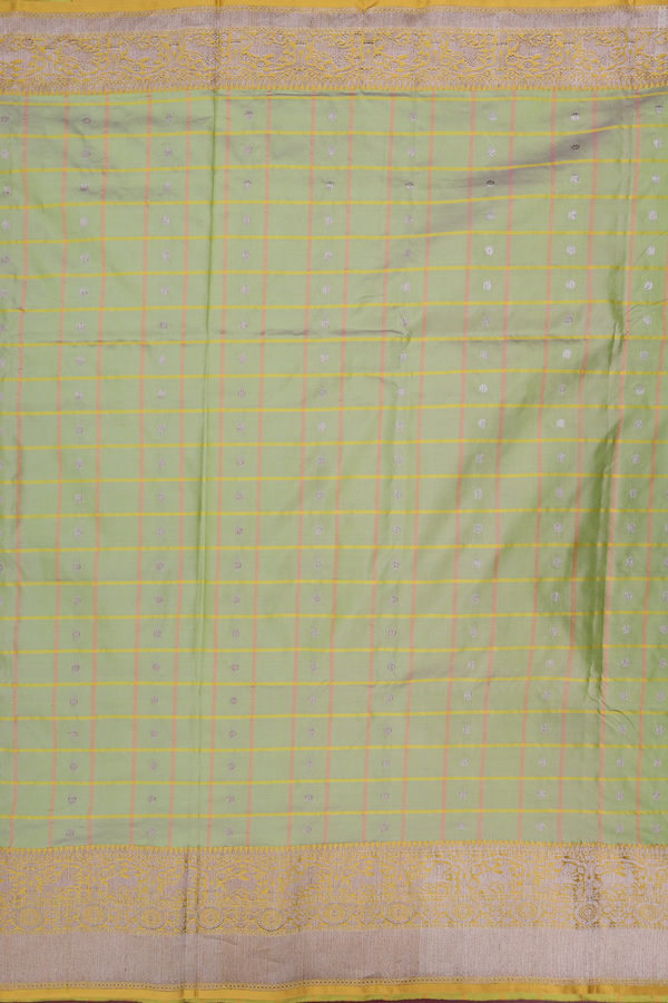 Banarasi Silk Saree In Pastel Green With Checks Design