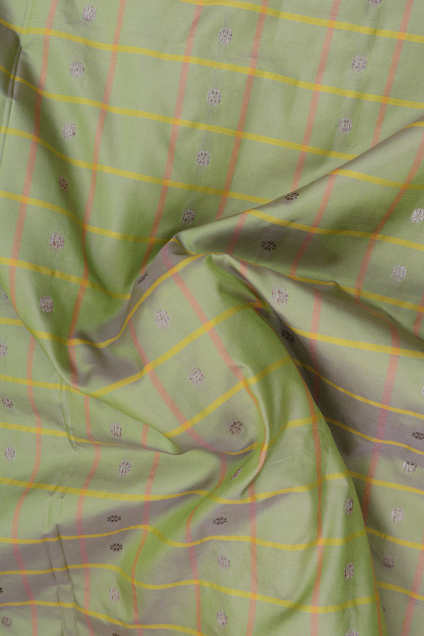 Banarasi Silk Saree In Pastel Green With Checks Design