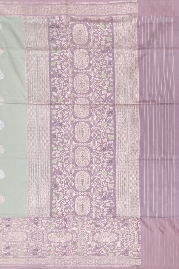 Banarasi Silk Saree In Pastel Green With Zari Buttas