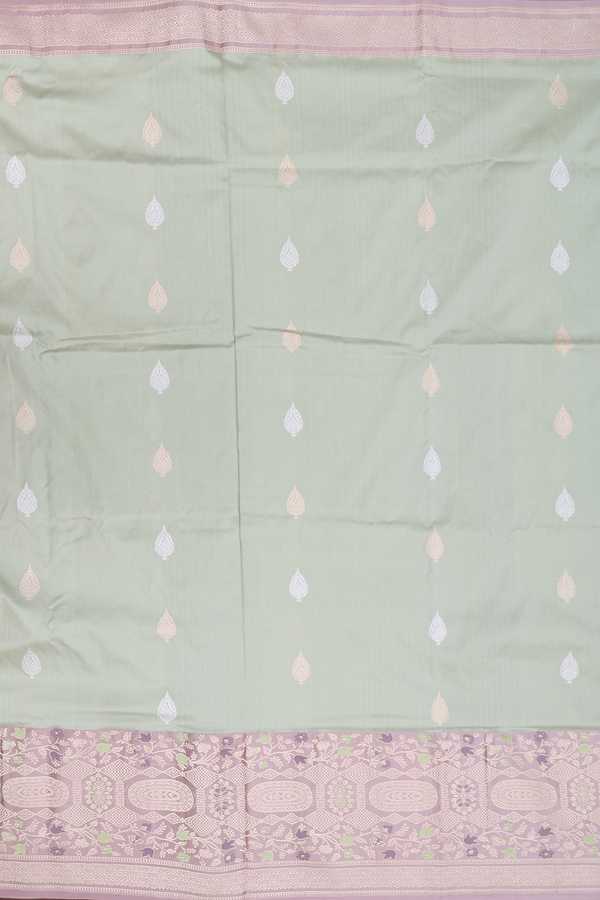 Banarasi Silk Saree In Pastel Green With Zari Buttas