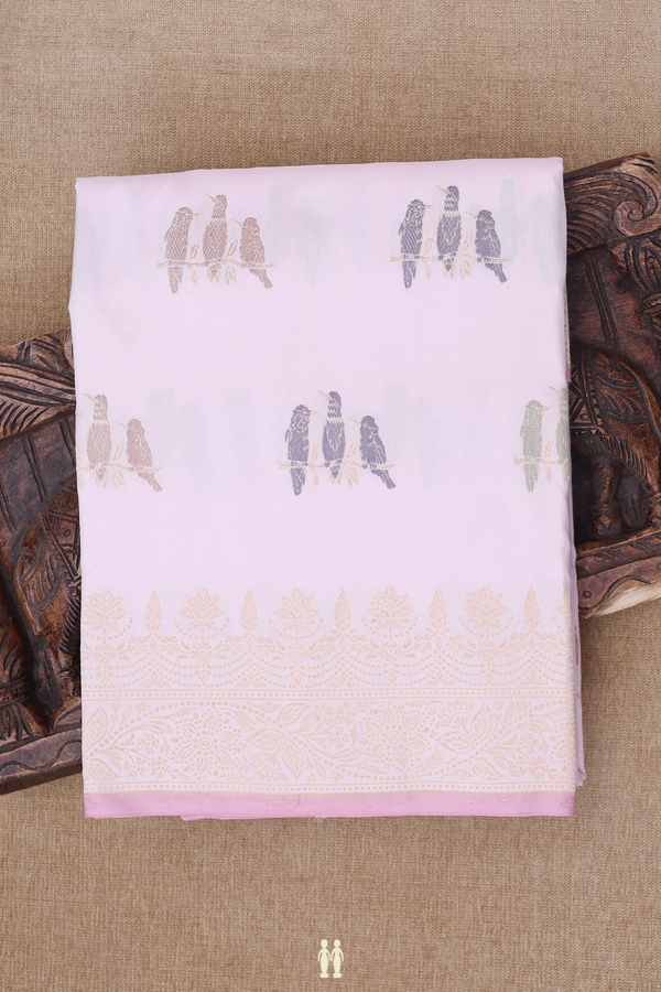 Banarasi Silk Saree In Pastel Pink With Birds Design
