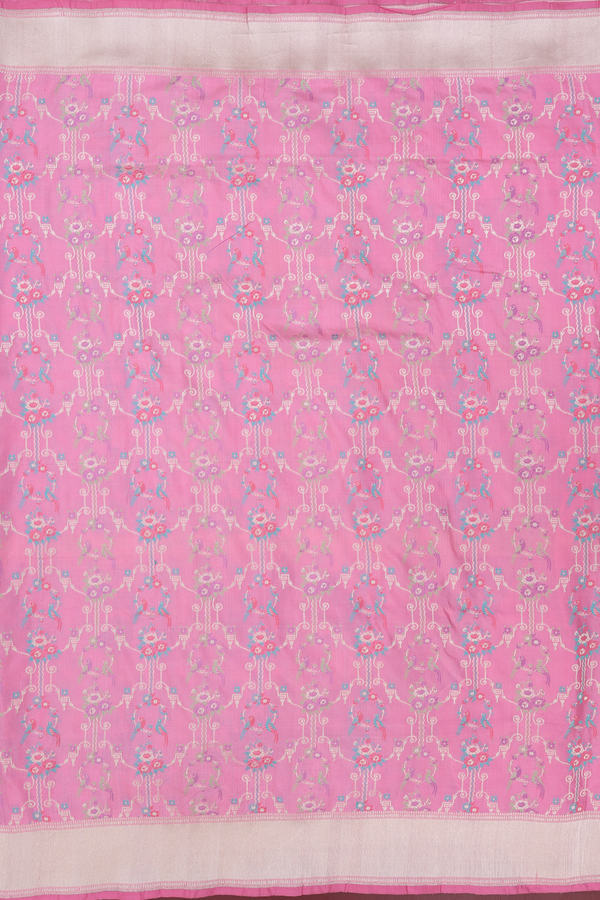 Banarasi Silk Saree In Pink With Birds Design