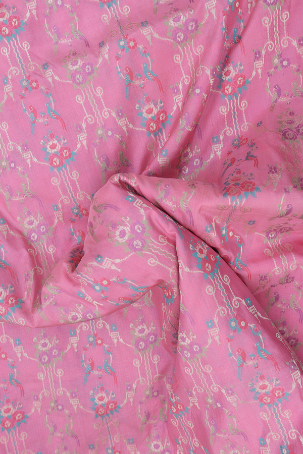 Banarasi Silk Saree In Pink With Birds Design