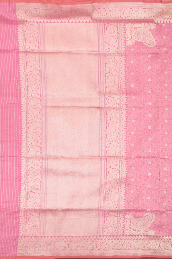 Banarasi Silk Saree In Pink With Floral Buttas