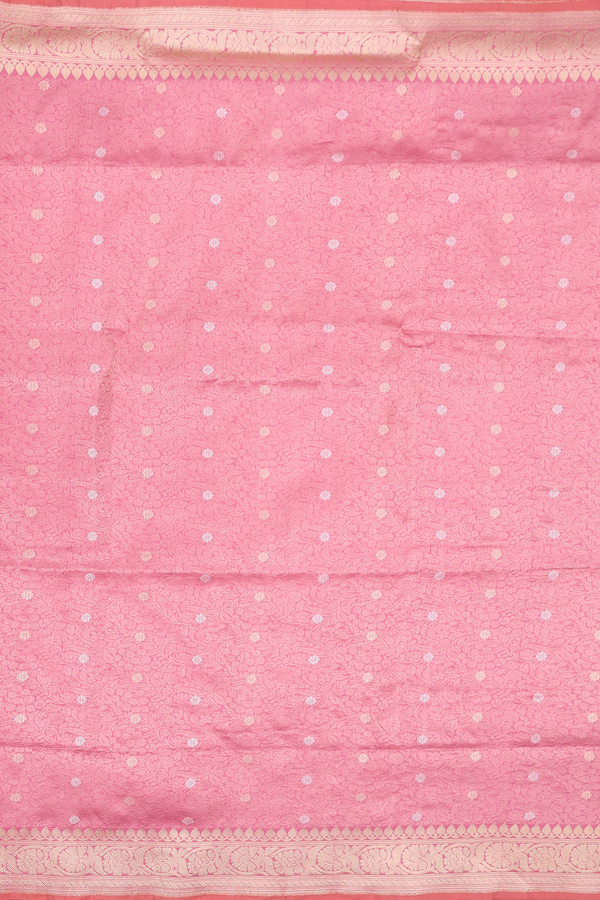 Banarasi Silk Saree In Pink With Floral Buttas