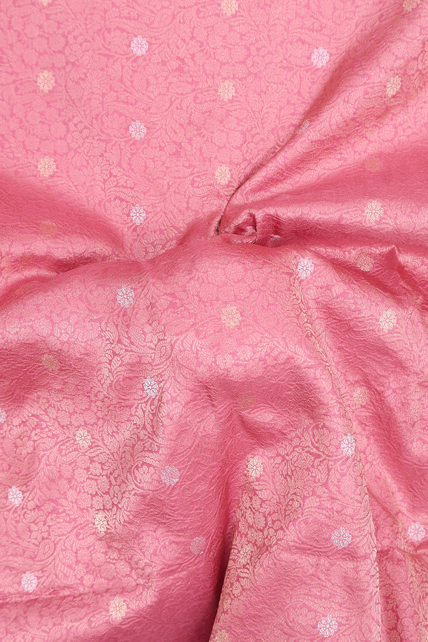 Banarasi Silk Saree In Pink With Floral Buttas