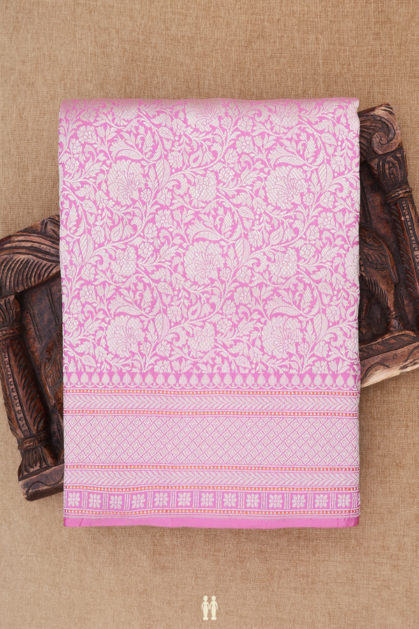 Banarasi Silk Saree In Pink With Floral Design