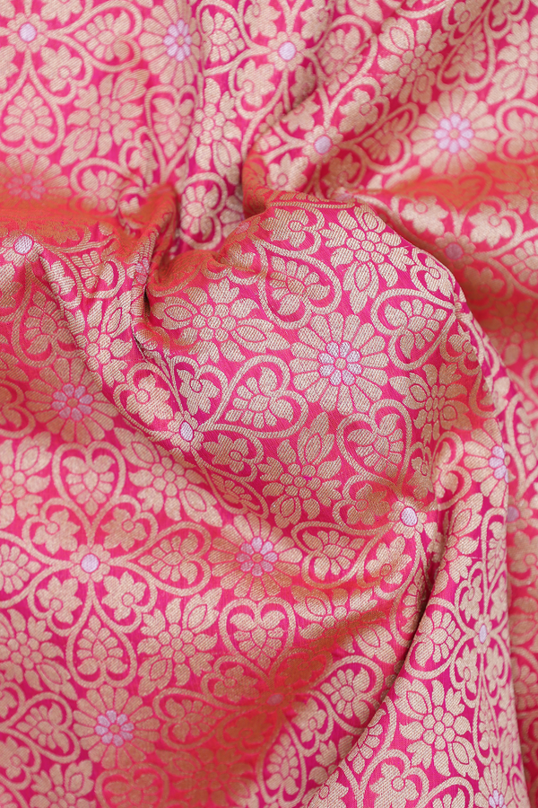 Banarasi Silk Saree In Pink With Floral Design