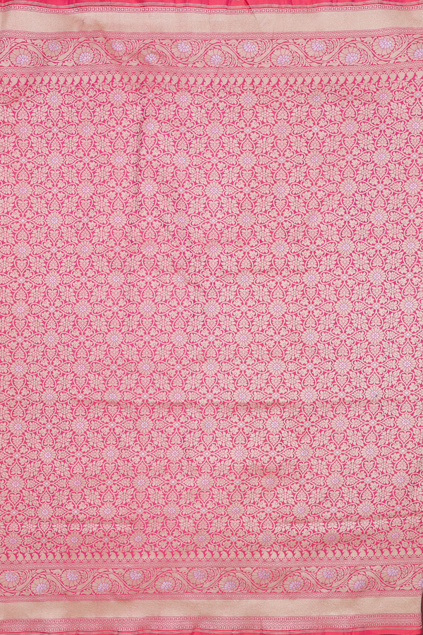 Banarasi Silk Saree In Pink With Floral Design