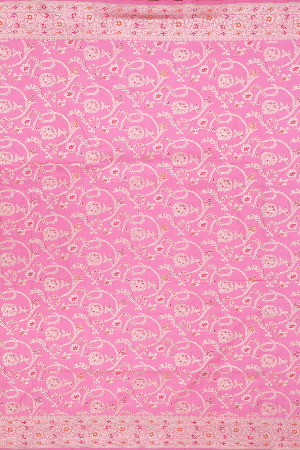 Banarasi Silk Saree In Pink With Floral Design