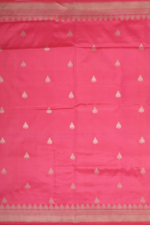 Banarasi Silk Saree In Pink With Zari Buttas