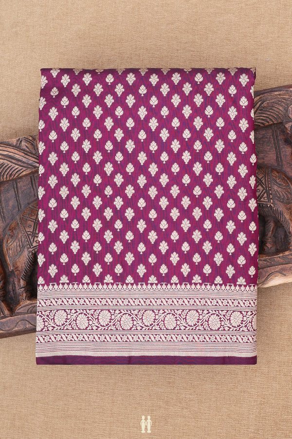 Banarasi Silk Saree In Plum Purple With Floral Buttas