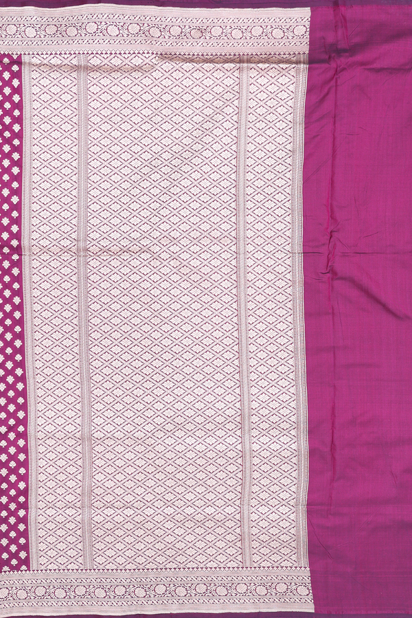 Banarasi Silk Saree In Plum Purple With Floral Buttas