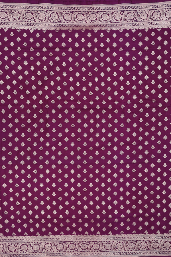 Banarasi Silk Saree In Plum Purple With Floral Buttas