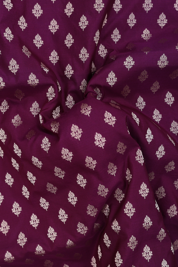 Banarasi Silk Saree In Plum Purple With Floral Buttas