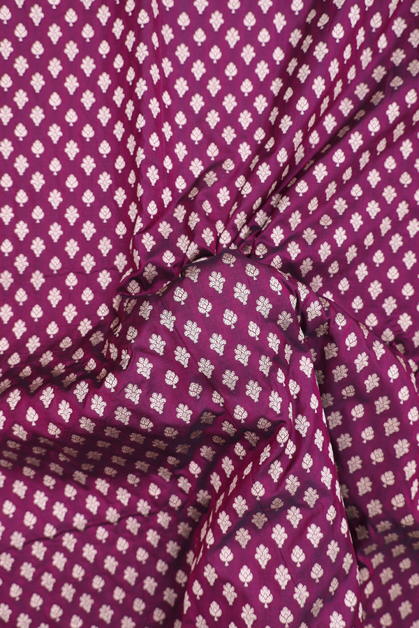 Banarasi Silk Saree In Plum Purple With Floral Buttas