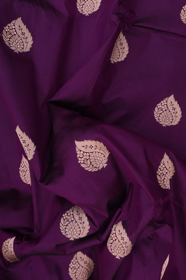 Banarasi Silk Saree In Plum Purple With Zari Motifs