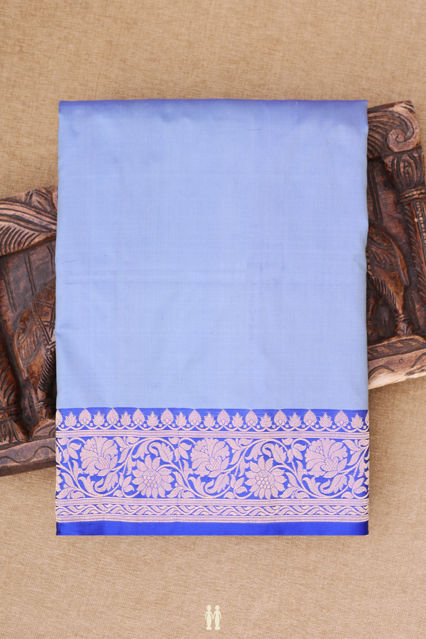 Banarasi Silk Saree In Powder Blue With Contrast Border