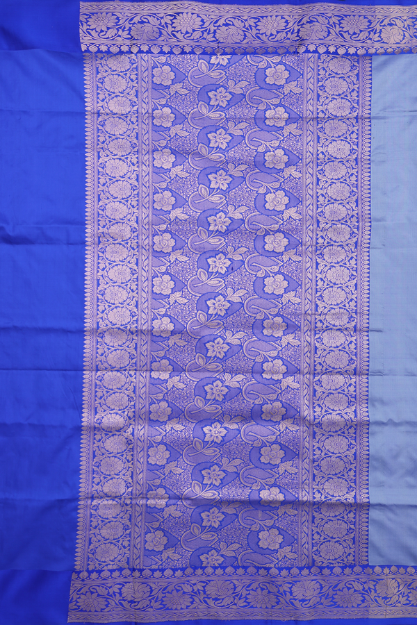 Banarasi Silk Saree In Powder Blue With Contrast Border