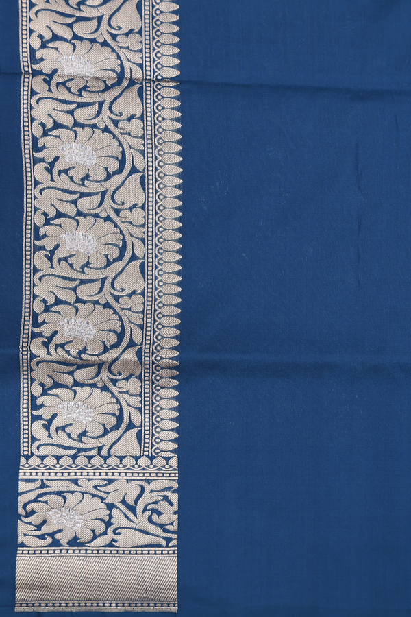 Banarasi Silk Saree In Prussian Blue With Floral Buttas
