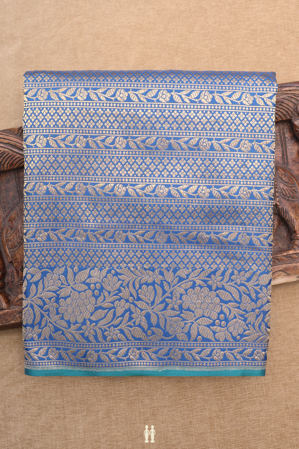 Banarasi Silk Saree In Prussian Blue With Zari Design
