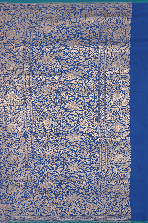 Banarasi Silk Saree In Prussian Blue With Zari Design