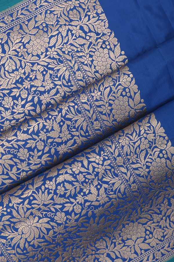 Banarasi Silk Saree In Prussian Blue With Zari Design