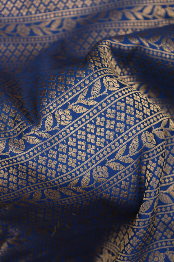 Banarasi Silk Saree In Prussian Blue With Zari Design