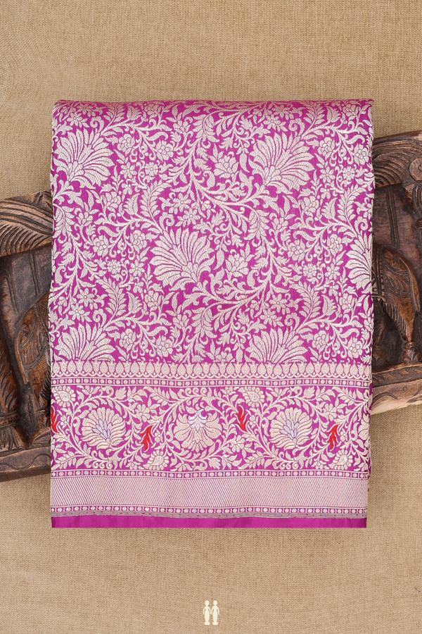 Banarasi Silk Saree In Purple Rose With Floral Design