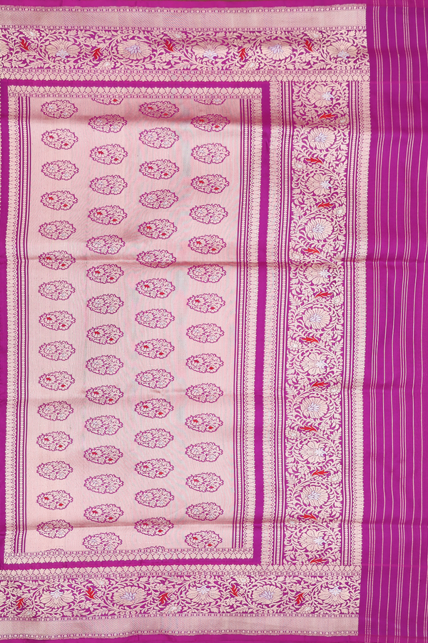 Banarasi Silk Saree In Purple Rose With Floral Design