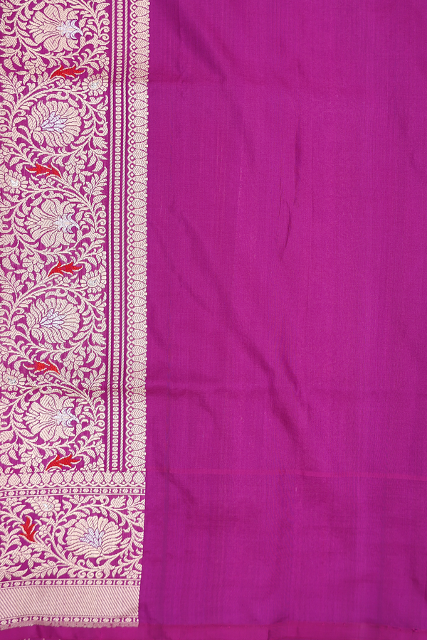Banarasi Silk Saree In Purple Rose With Floral Design