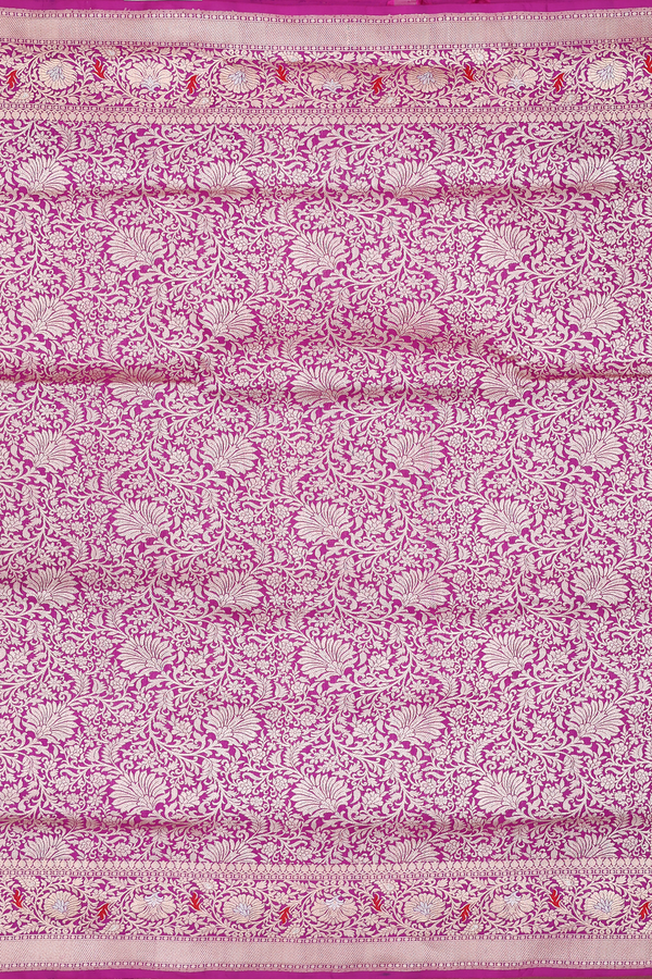 Banarasi Silk Saree In Purple Rose With Floral Design