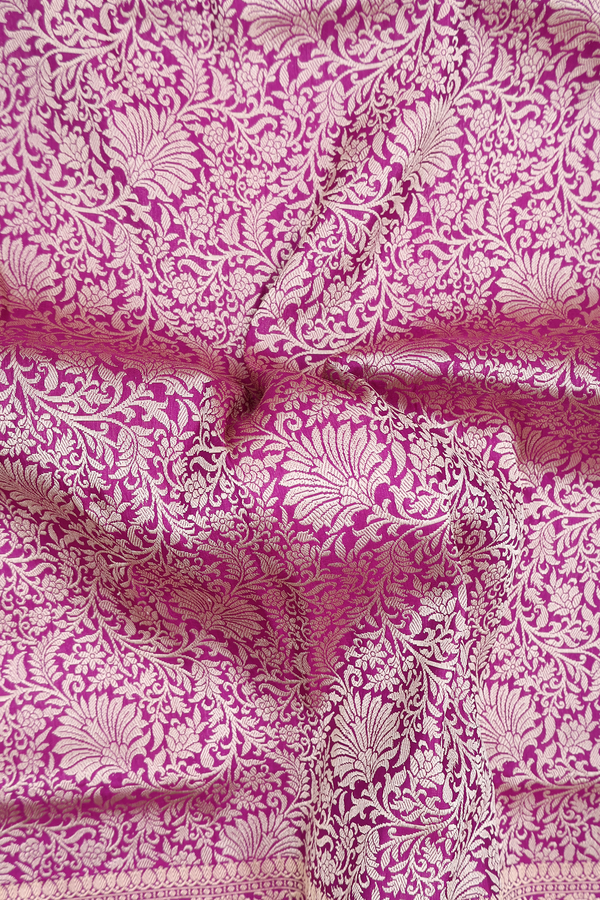 Banarasi Silk Saree In Purple Rose With Floral Design
