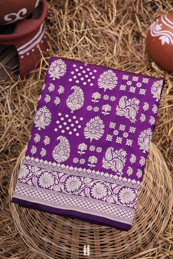 Banarasi Silk Saree In Purple With Allover Design