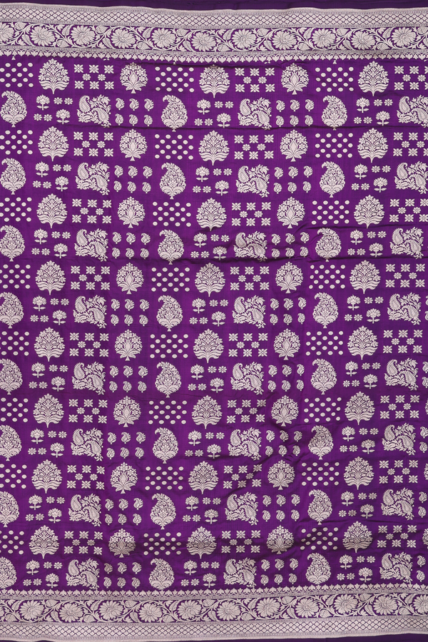 Banarasi Silk Saree In Purple With Allover Design
