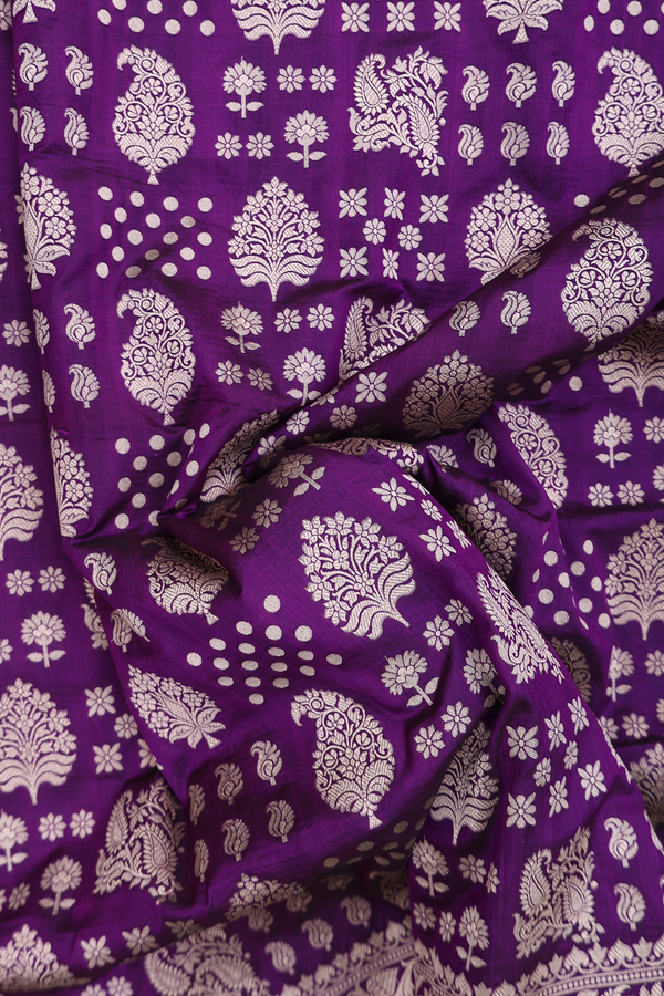 Banarasi Silk Saree In Purple With Allover Design
