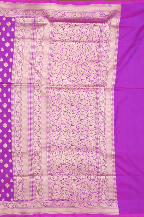 Banarasi Silk Saree In Purple With Floral Buttas
