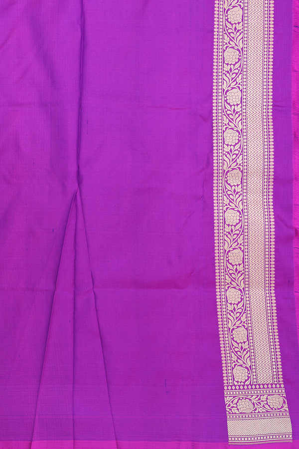 Banarasi Silk Saree In Purple With Floral Buttas