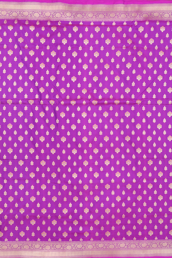 Banarasi Silk Saree In Purple With Floral Buttas