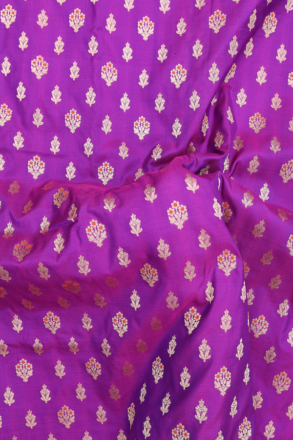 Banarasi Silk Saree In Purple With Floral Buttas