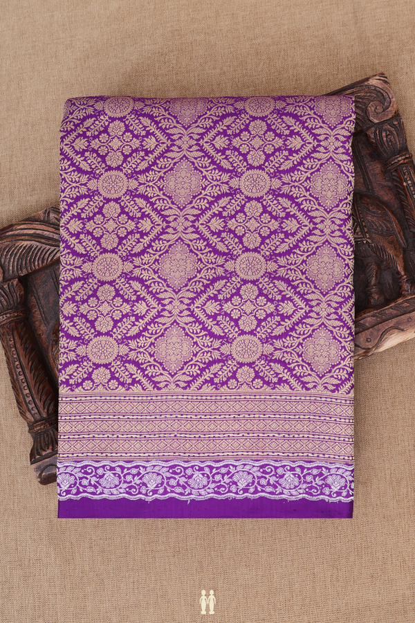 Banarasi Silk Saree In Purple With Floral Design