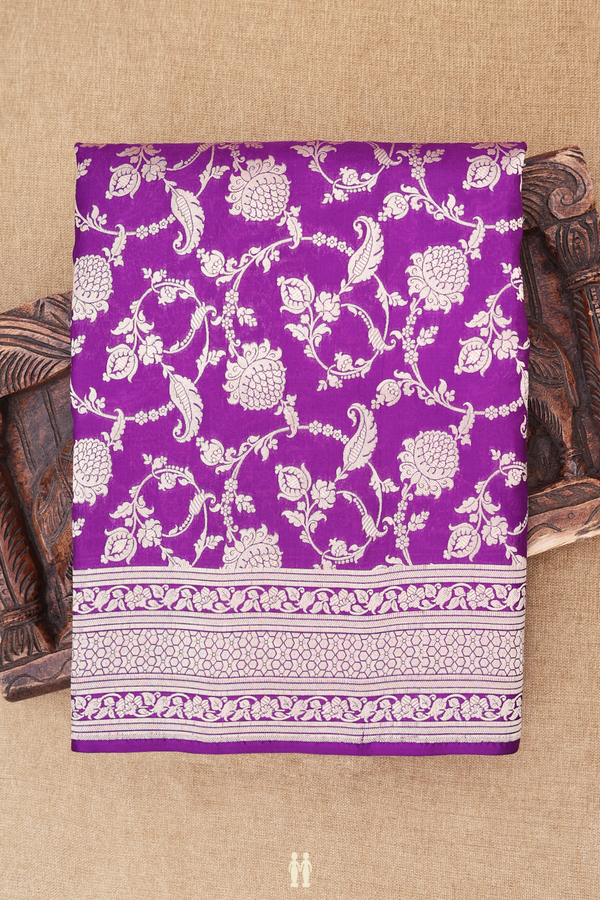 Banarasi Silk Saree In Purple With Floral Design