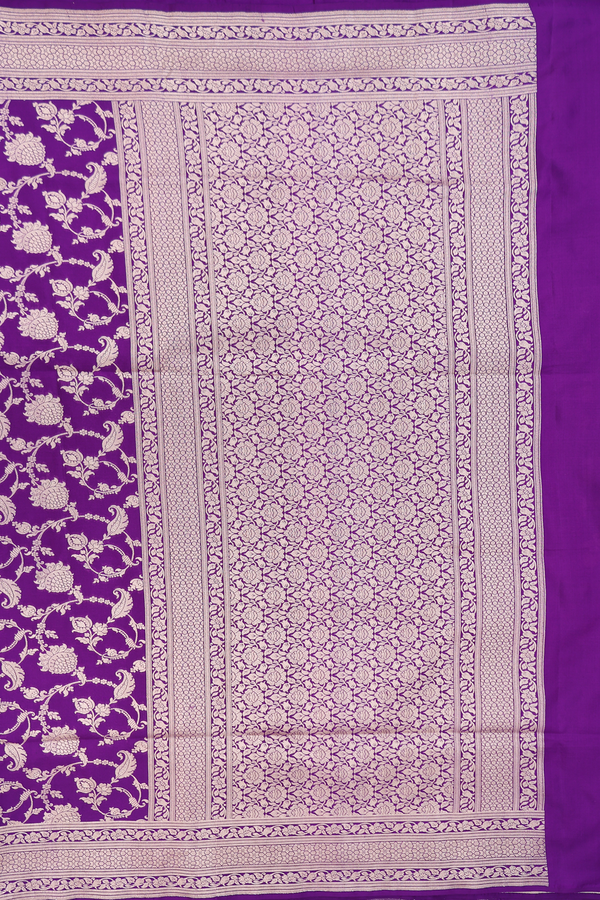 Banarasi Silk Saree In Purple With Floral Design