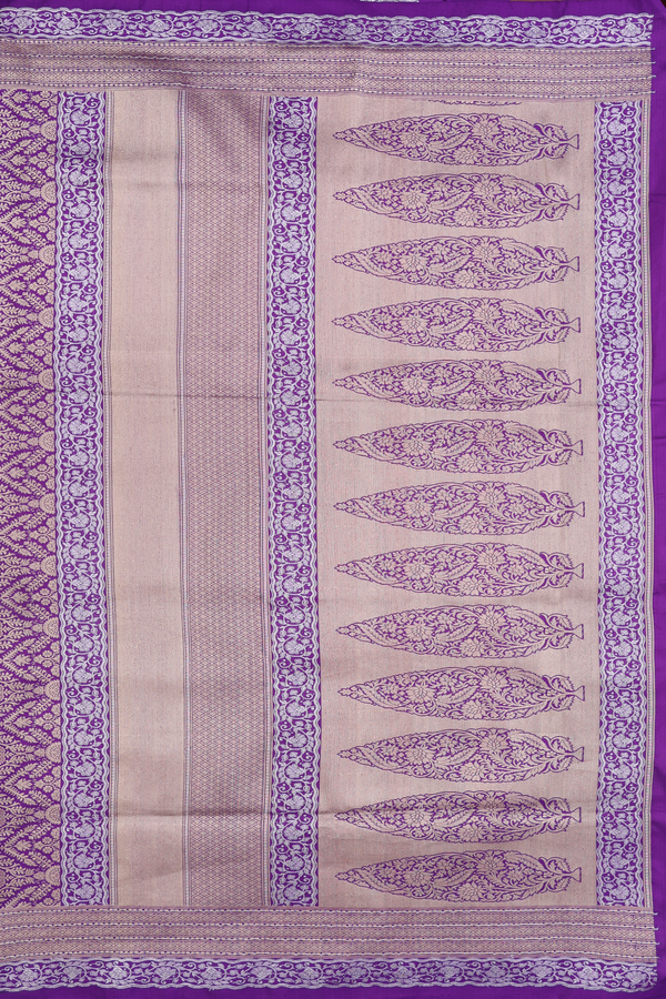 Banarasi Silk Saree In Purple With Floral Design