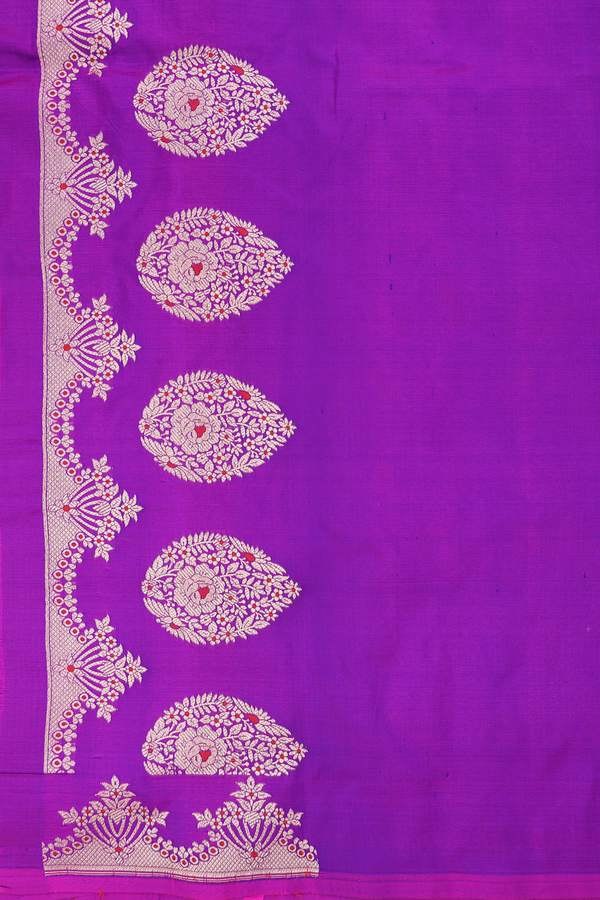 Banarasi Silk Saree In Purple With Floral Design