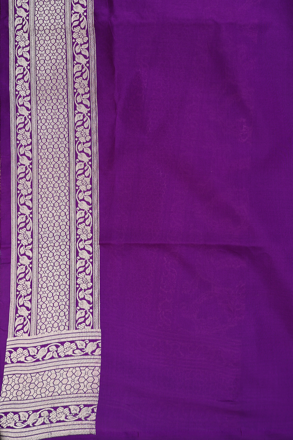 Banarasi Silk Saree In Purple With Floral Design