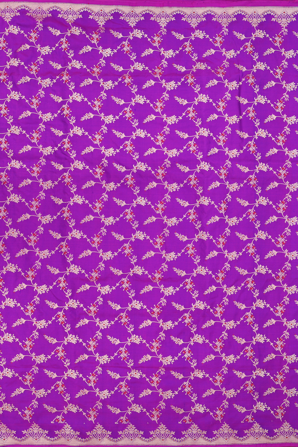 Banarasi Silk Saree In Purple With Floral Design