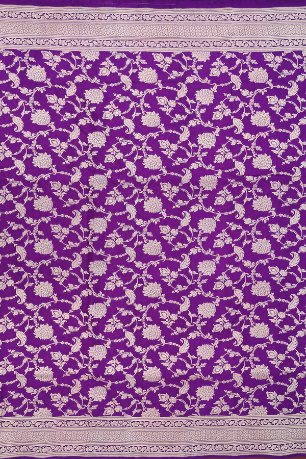 Banarasi Silk Saree In Purple With Floral Design