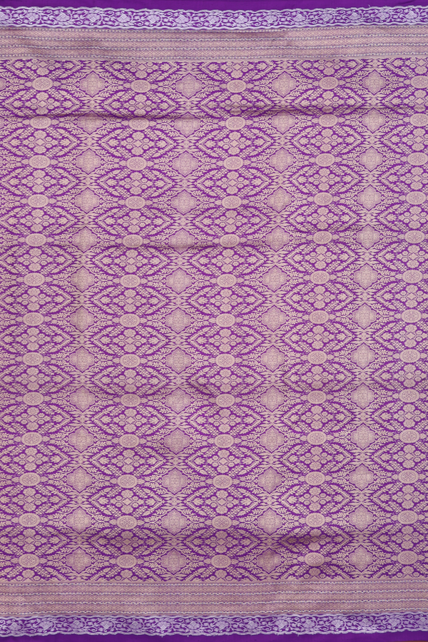 Banarasi Silk Saree In Purple With Floral Design